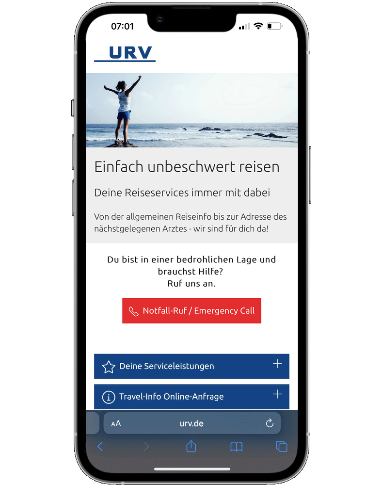 Servicepage der Union Reiseversicherung